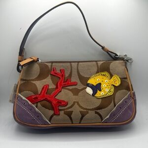 Coach 1491 Signature Fish Coral Applique Demi Shoulder Bag Y2K Brown Purple NWT